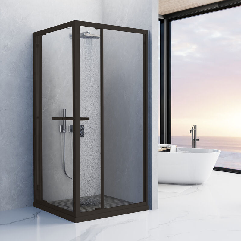 KLIPEN MAMPARA PARA DUCHA ESQUINADA TIPO CABINA STELLAR NEGRO MATE 90X90X198CM 8MM