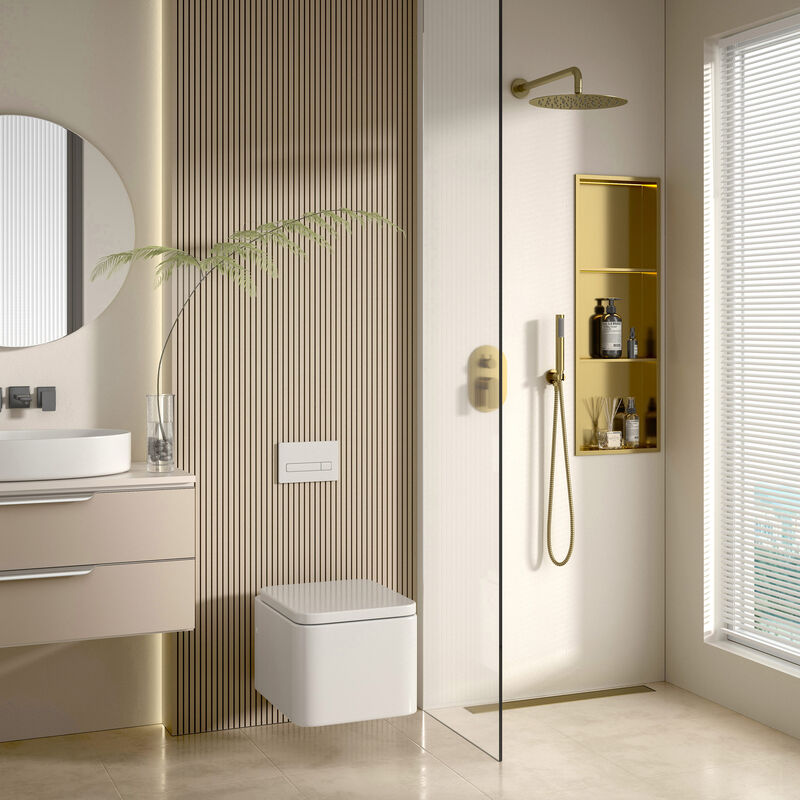 KLIPEN NICHO DECO 3 CUERPOS C/LUZ BLOCK DORADO 95X33X10CM