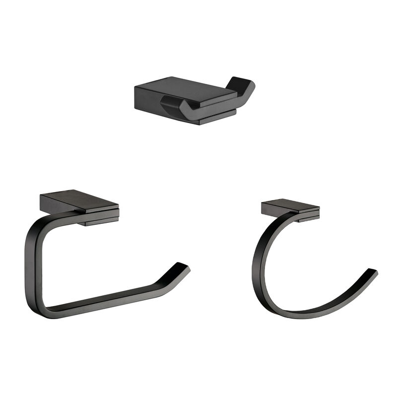 SET DE ACCESORIOS 3 PZAS ASIS NEG MATE(1PERCHERO,1 PORTARROLLO Y 1 TOALLERO DE MANO
