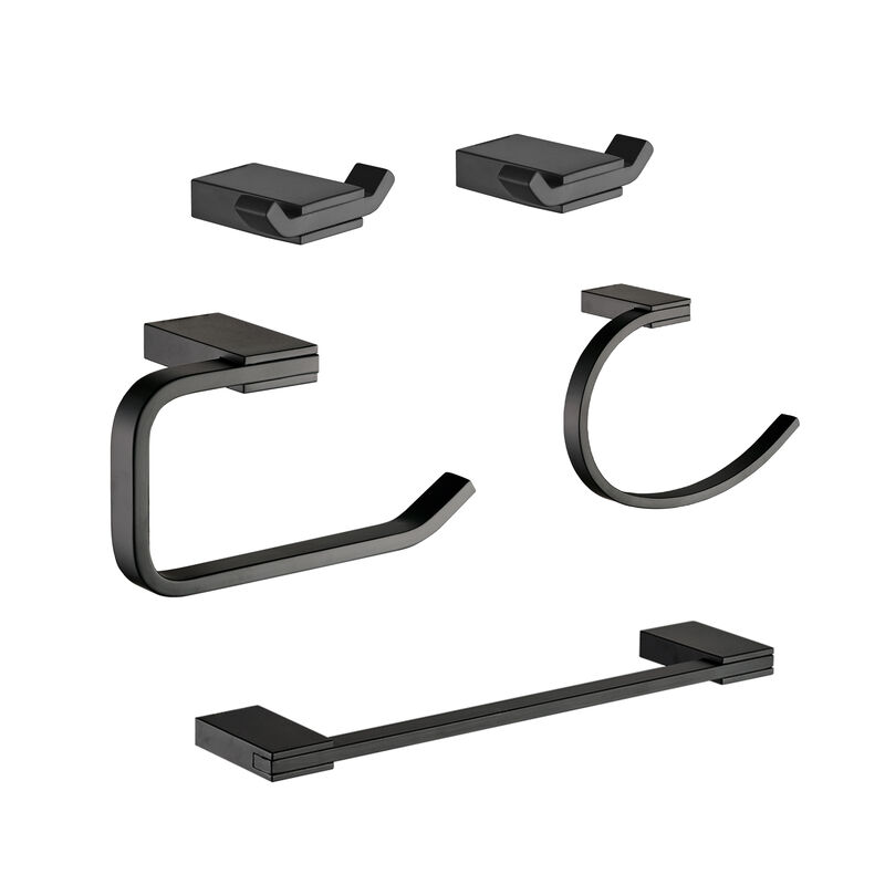 SET DE ACCESORIOS 5 PZAS ASIS NEG MATE(2PERCHEROS,1 PORTARROLLO,1 TOALLERO DE MANO