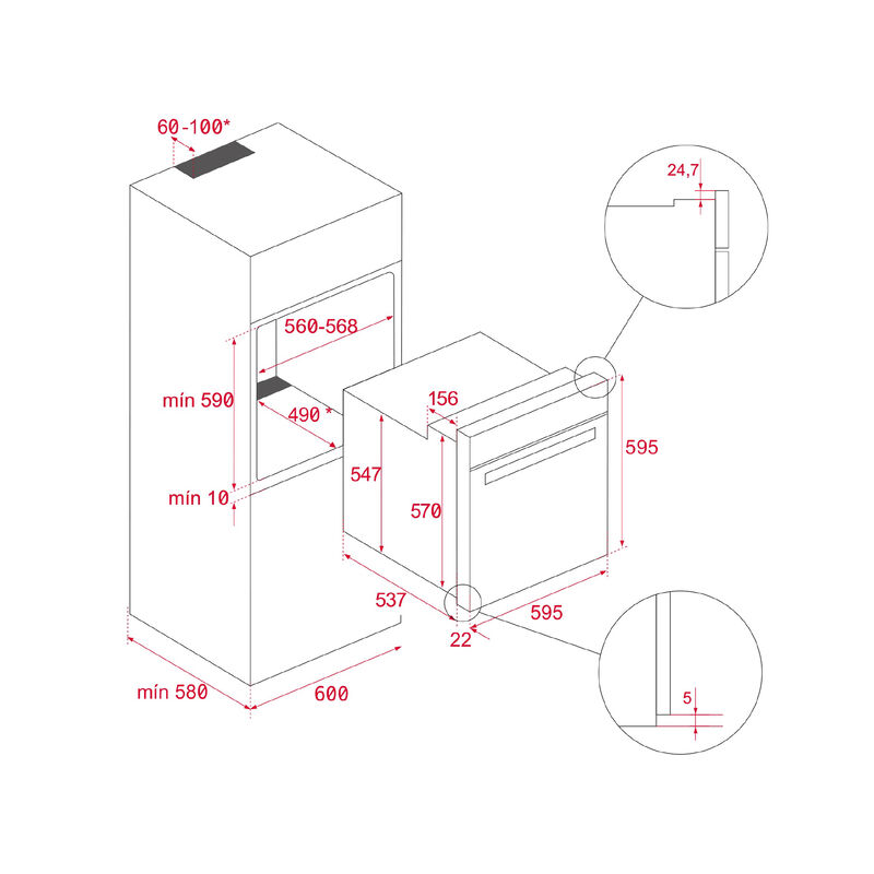 HORNO ELÉCTRICO HLB-8600 BK 60 CM 59.5X59.5 CM