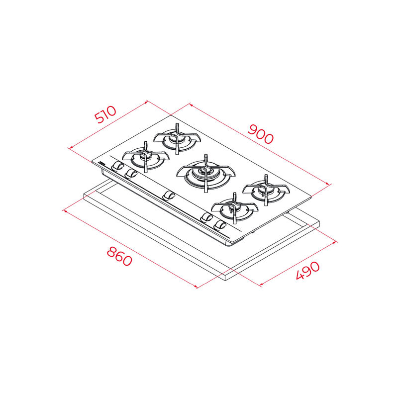 ENCIMERA A GAS GBC-95030 KB 90 CM 5 QUEMADORES 90X51X11 CM