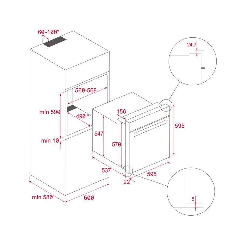 HORNO A GAS HLB-760-G 60 CM 70 LITROS 59.5X56.5X59.5 CM